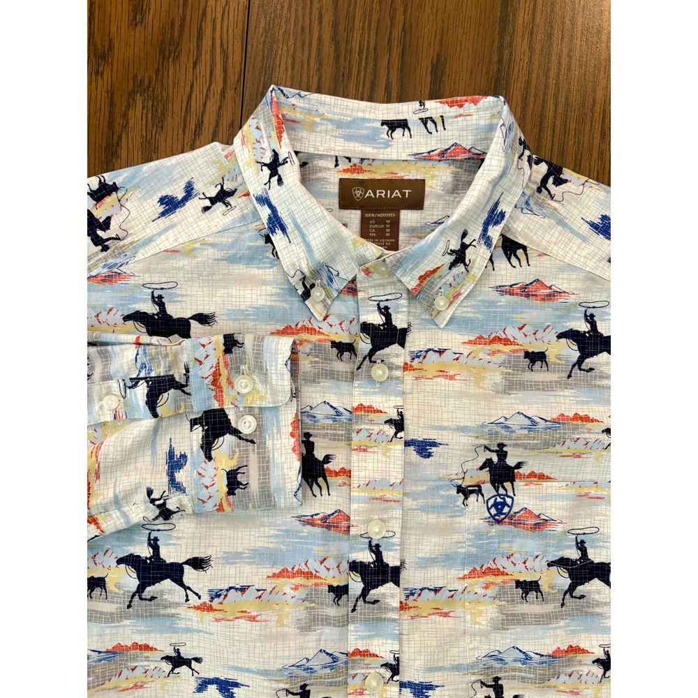 Ariat Mens Ryker Button Down Shirt Medium Multicolor Western Cowboy Print LS